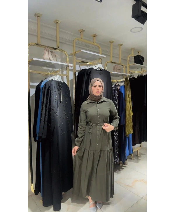 Yeşil Cupra Modal Kumaş Düğmeli Elbise Modelimiz