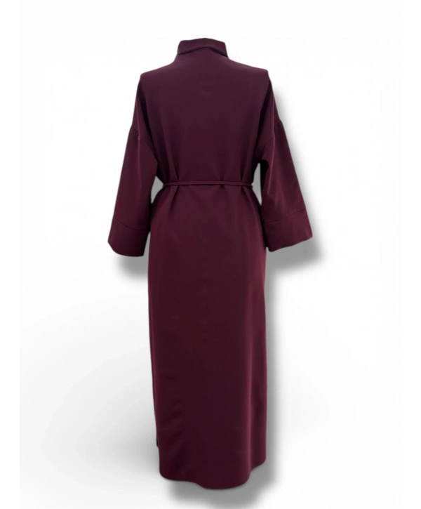 Bordo Double Kumaş Önü Düğmeli Elbise Modelimiz