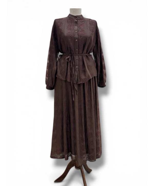 Kahve Rengi Güpür Dantel Takım Modelimiz