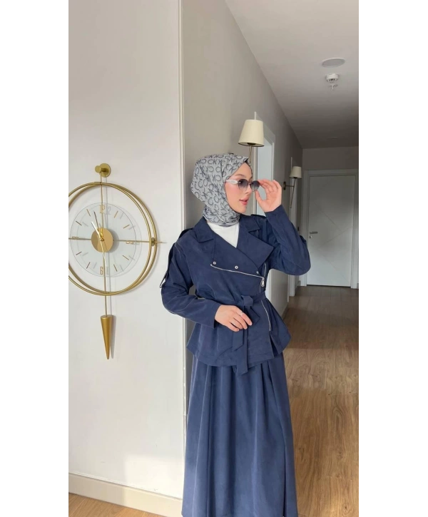 Lacivert Uzun Etek İkili Kombin