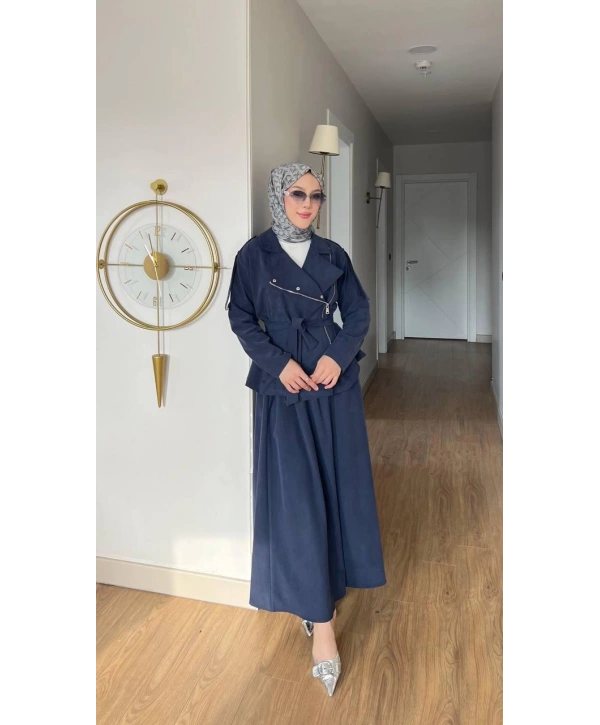 Lacivert Uzun Etek İkili Kombin