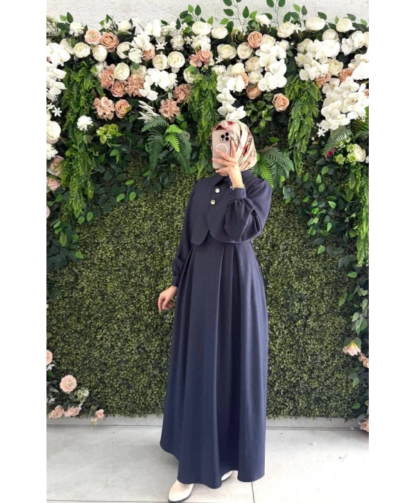 Lacivert yuniceft kumaş elbisemiz