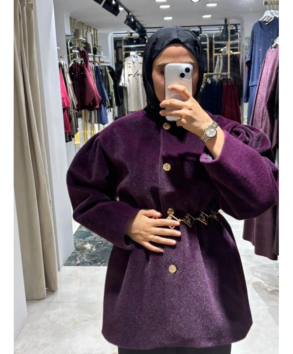 Mor Kemerli Kışlık Kadın Ceket – Yeni Sezon