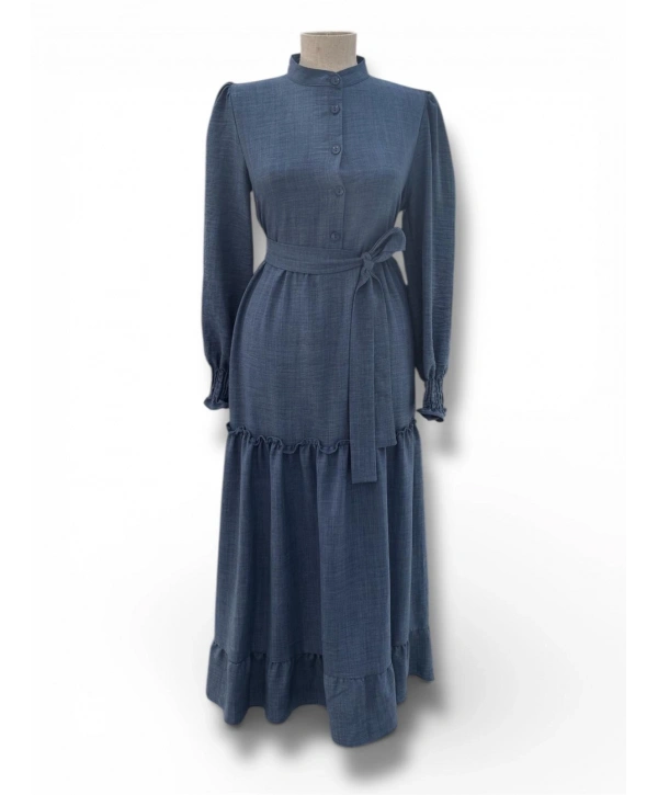 Parlament Mavisi Krep Kumaş Elbise Modelimiz