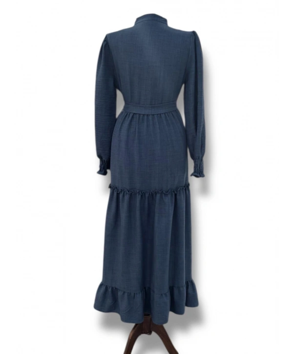 Parlament Mavisi Krep Kumaş Elbise Modelimiz