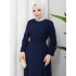 Lacivert Krep Kumaş Kuşaklı Elbise Modelimiz