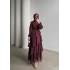 Bordo Şifon Kumaş Desenli Kat Kat Elbise Modelimiz
