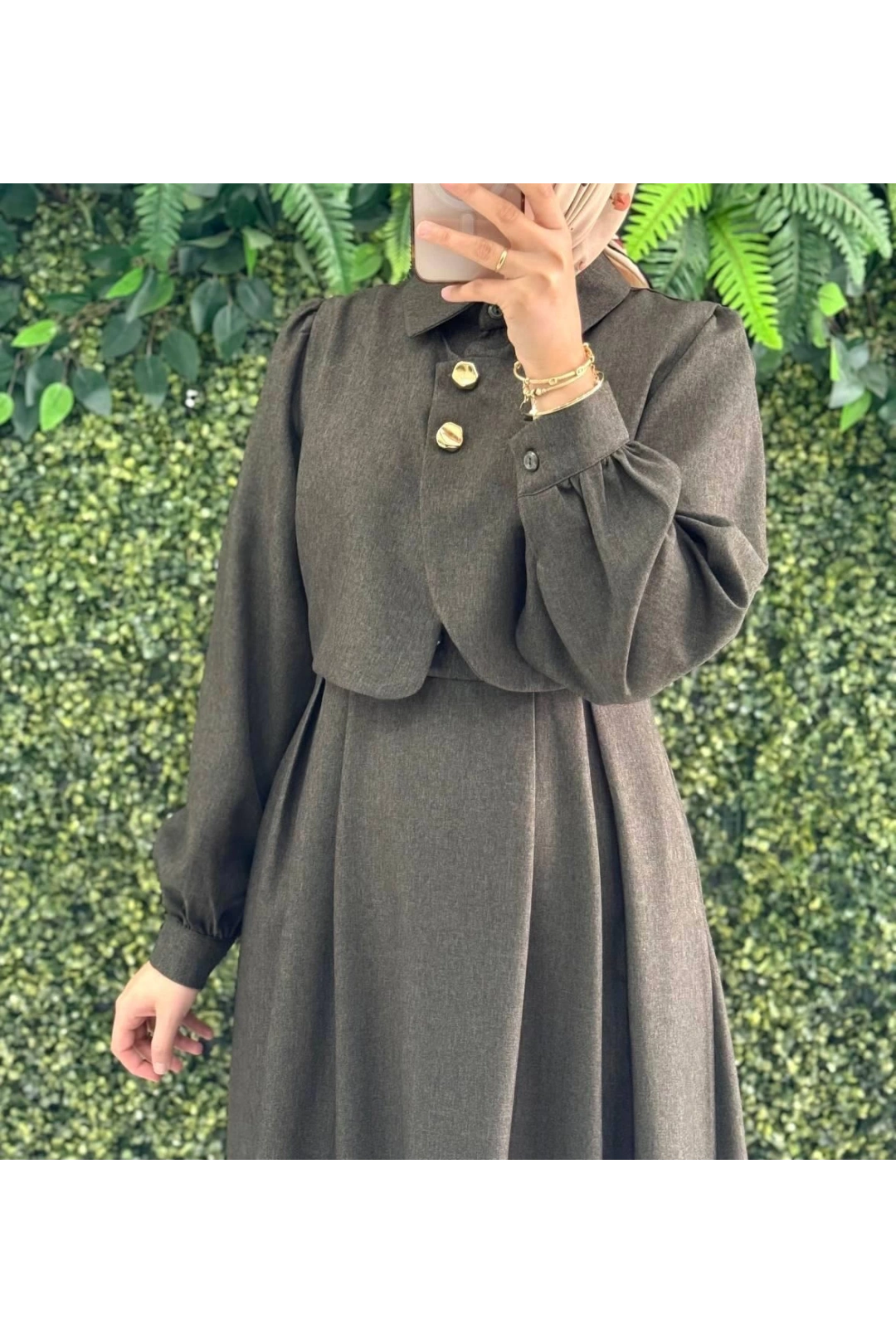 Haki yuniceft kumaş elbisemiz