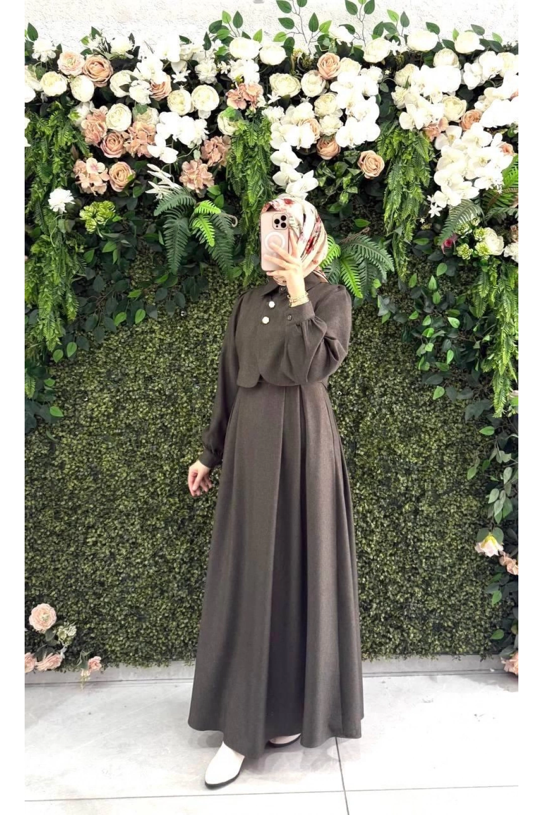 Haki yuniceft kumaş elbisemiz