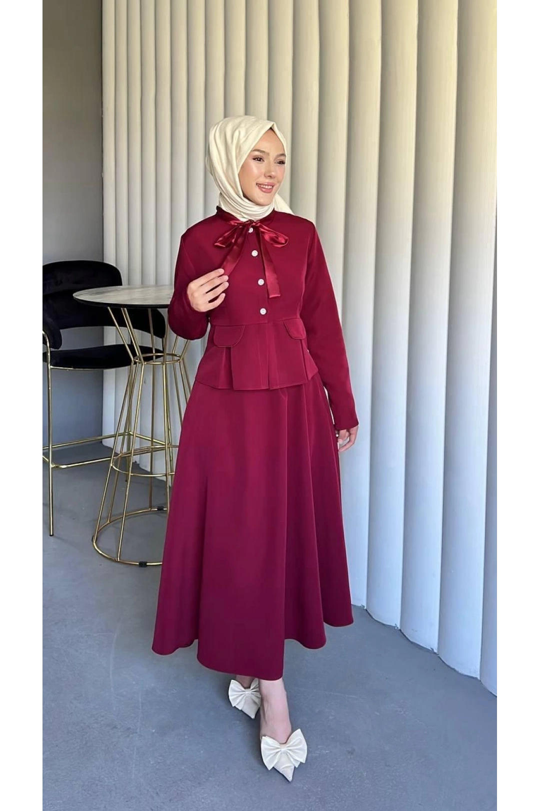 bordo double kumaş takımımız