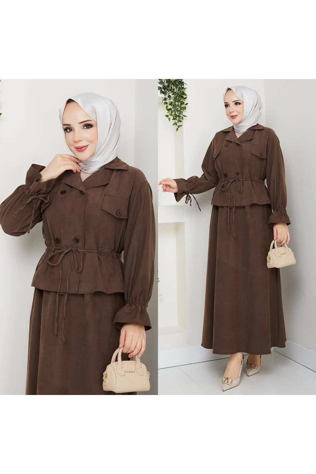 Kadın Kahverengi Tesettür İkili Takım