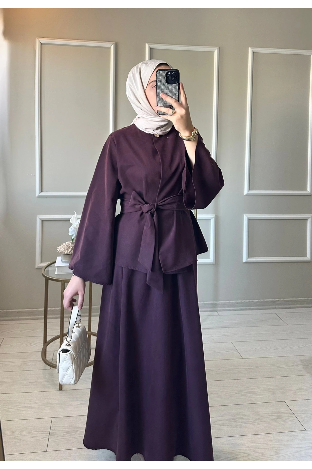 Kadın Mor Kuşaklı Tesettür Elbise