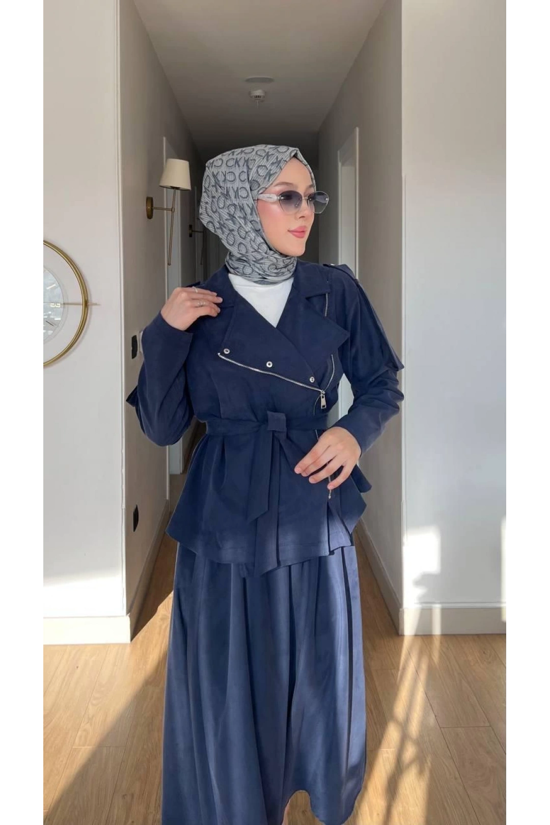 Lacivert Kuşet ve Uzun Etek İkili Kombin