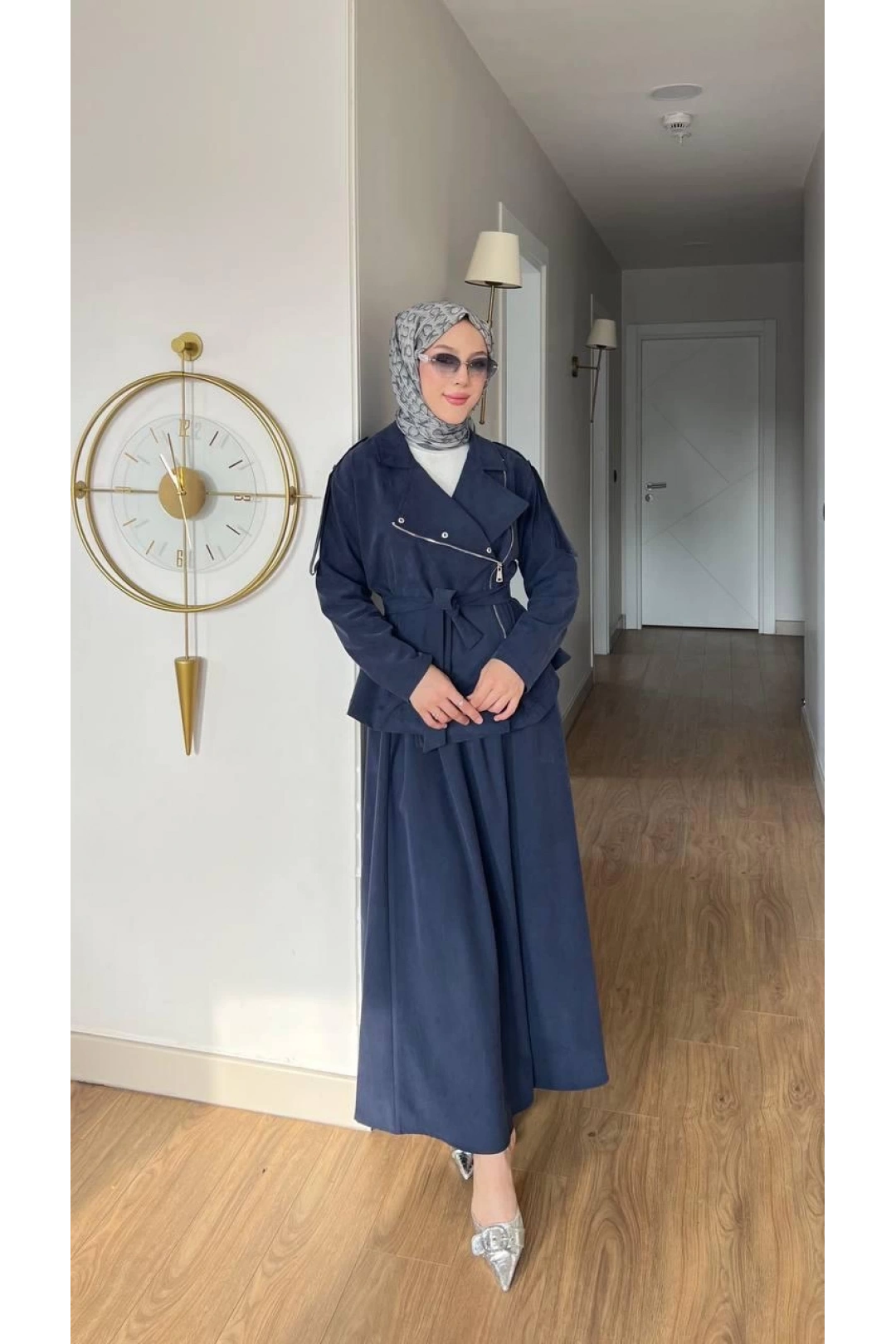 Lacivert Kuşet ve Uzun Etek İkili Kombin