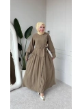 Haki Modal Kumaş Kuşaklı Düğmeli Elbise Modelimiz