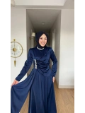 Yeni Sezon Lacivert Saten Kumaş Taşlı Abiye Modelimiz