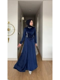 Yeni Sezon Lacivert Saten Kumaş Taşlı Abiye Modelimiz