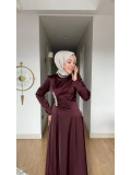 Yeni Sezon Mürdüm Saten Kumaş Taşlı Abiye Modelimiz