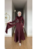 Yeni Sezon Mürdüm Saten Kumaş Taşlı Abiye Modelimiz