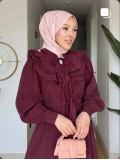 Mürdüm Modal Kumaş Yaka Göğüs Ve Eteği Fırfırlı Elbise Modelimiz