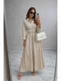 Bej Modal Kumaş Beli Lastikli Kemerli Elbise Modelimiz