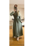 Yeşil Modal Kumaş Beli Lastikli Kemerli Elbise Modelimiz