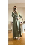 Yeşil Modal Kumaş Beli Lastikli Kemerli Elbise Modelimiz