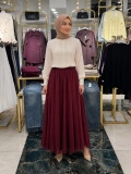 Bordo İçi Astarlı Beli Lastikli Kırışık Etek Modelimiz