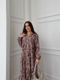 Kahve Rengi Şal Desenli Düğmeli Geniş Kalıp Modelimiz