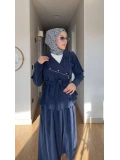 Lacivert Uzun Etek İkili Kombin