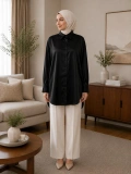 Siyah Oversize Saten Kumaş Gömlek Modelimiz