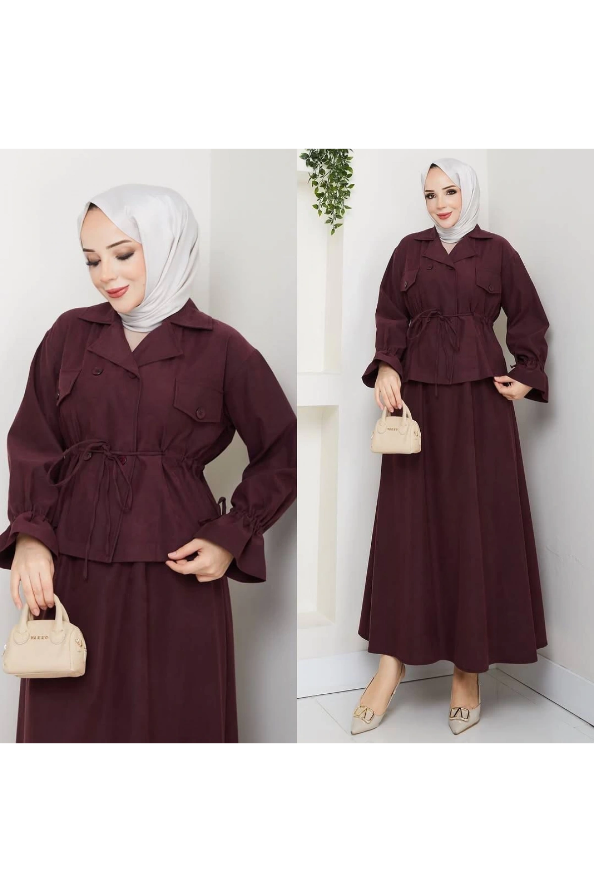 Kadın Bordo Tesettür İkili Takım