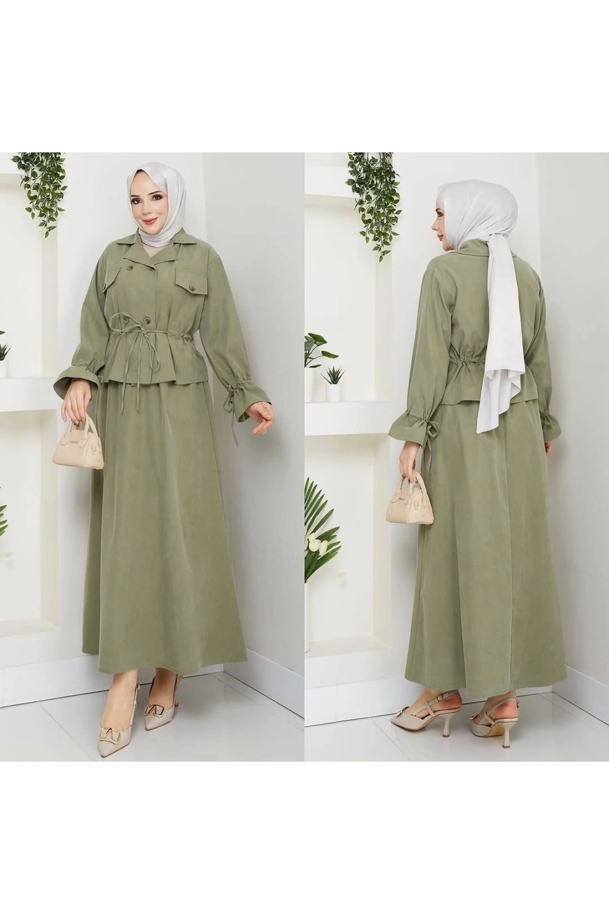 Kadın Haki Tesettür İkili Takım
