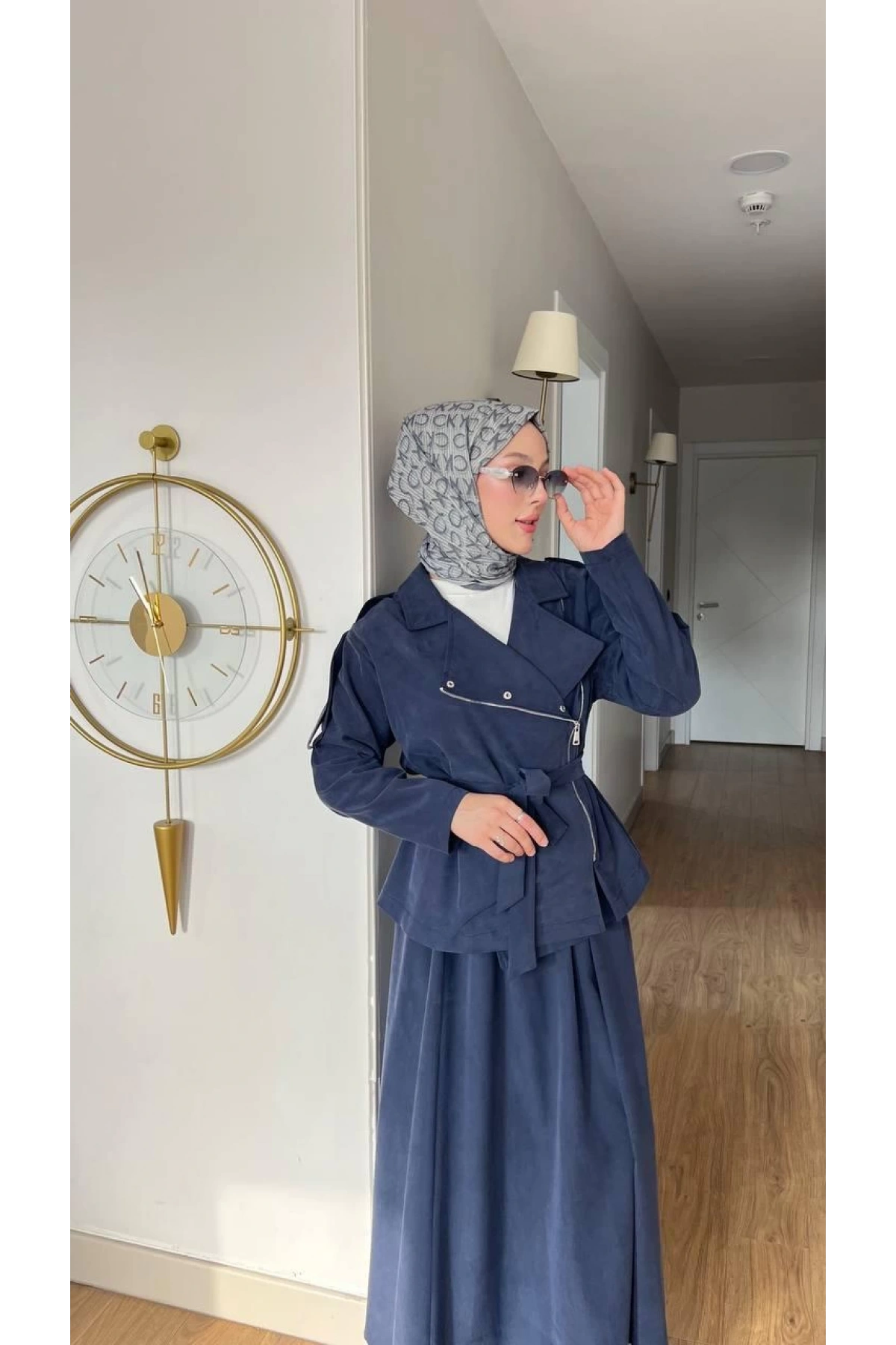 Lacivert Kuşet ve Uzun Etek İkili Kombin