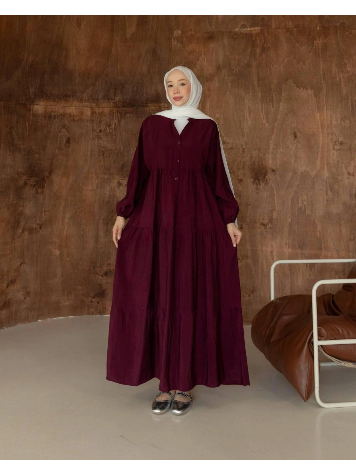 Mürdüm Modal Kumaş Yazlık Geniş Kalıp Elbise Modelimiz
