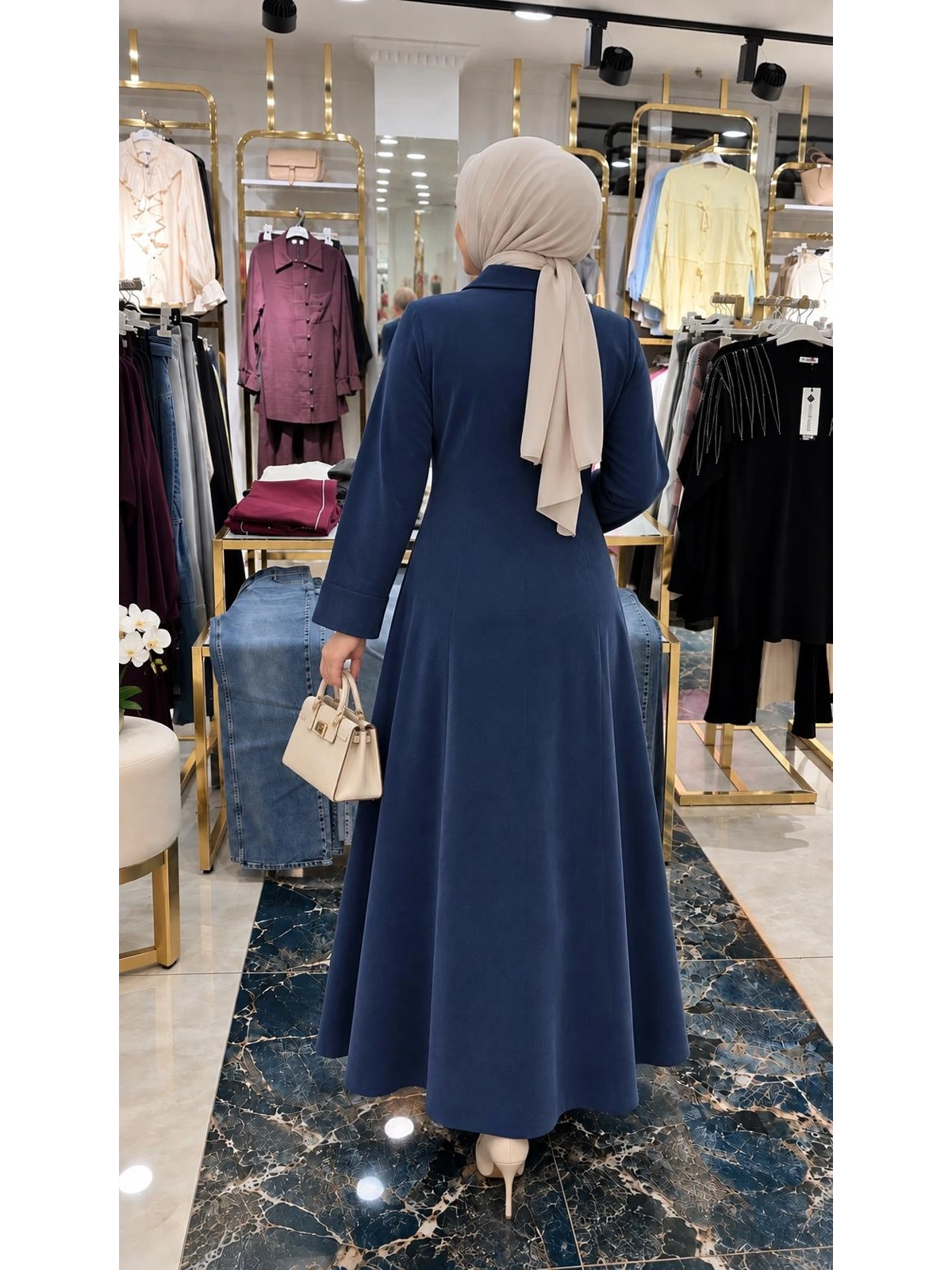 Lacivert Abaya görünümlü Elbise Modelimiz
