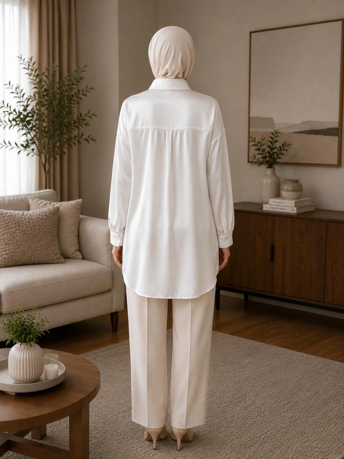 Beyaz Oversize Saten Kumaş Gömlek Modelimiz