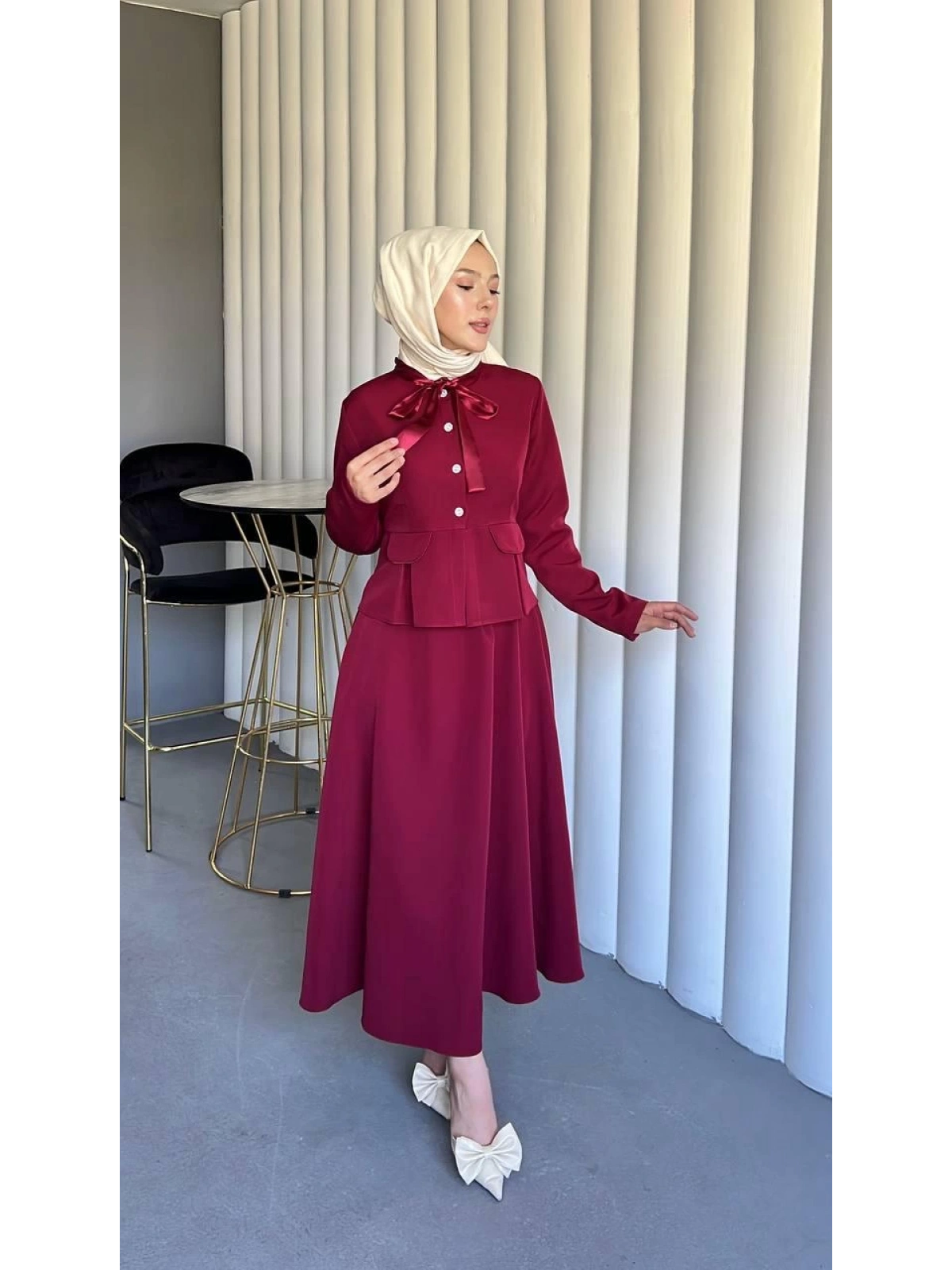 bordo double kumaş takımımız