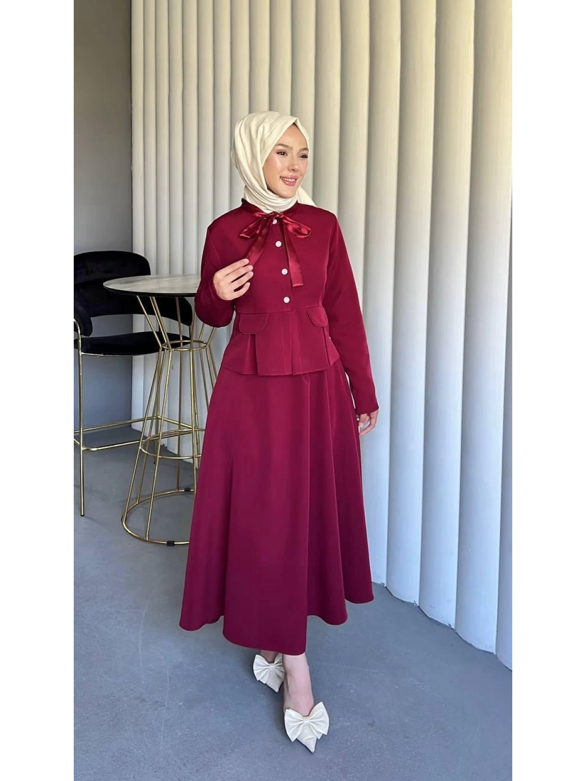 bordo double kumaş takımımız