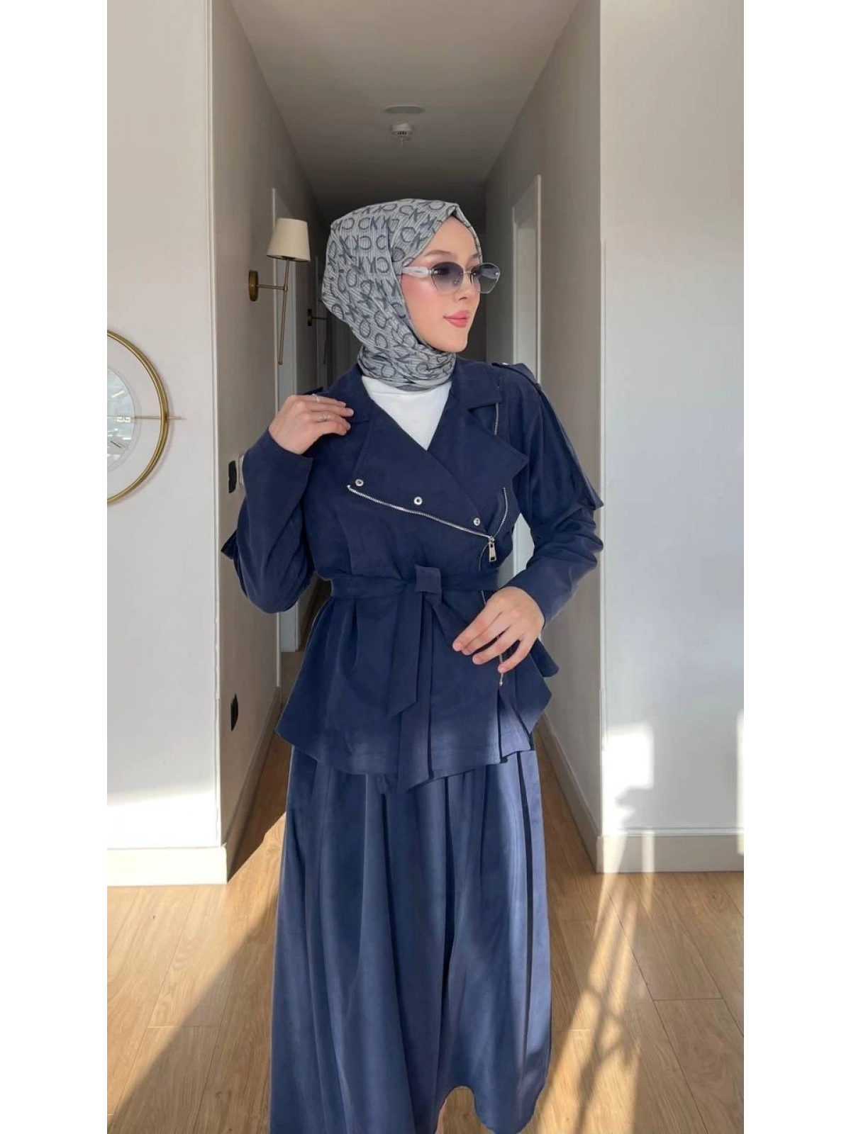 Lacivert Uzun Etek İkili Kombin