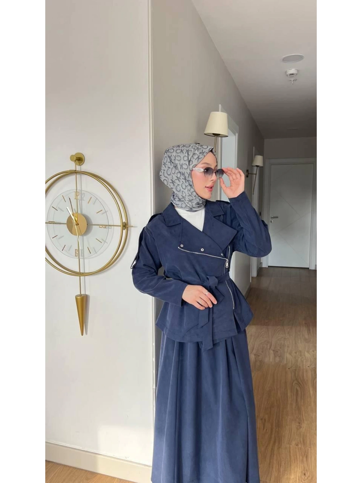 Lacivert Uzun Etek İkili Kombin
