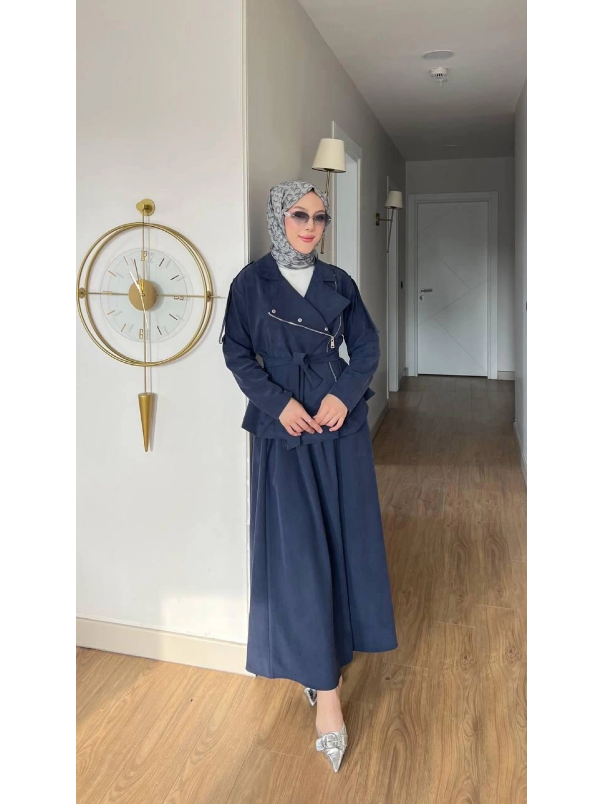 Lacivert Uzun Etek İkili Kombin