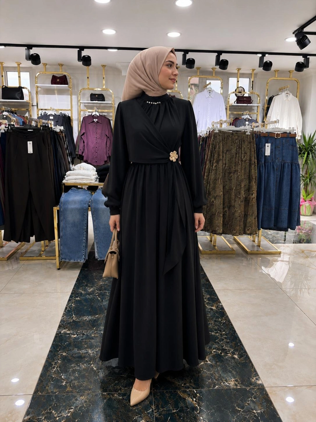 Siyah Modal Kumaş Elbise Modlimiz