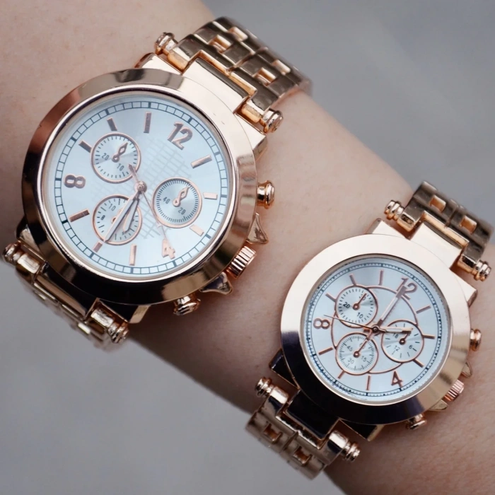 Rosegold Metal Kordon Çift Saat Kombini 2656