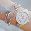 Gümüş Rengi Deri Kordon Kadın Saat Kombini 2316