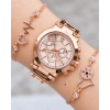 Rose Gold Metal Bayan Saat Kombini 3439
