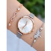 Rose Kasa Silver Hasır Mıknatıslı Kordon Kadın Saat Kombini 1455