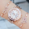Rosegold Metal Kordon Taşlı Paşa Model Bileklikli Kadın Saat Kombini 8600