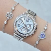 Silver Metal Kordon Taşlı Paşa Model Kadın Saat Kombini 3445