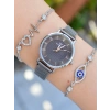 Silver Hasır Mıknatıslı Kordon Kadın Saat Kombini 3154